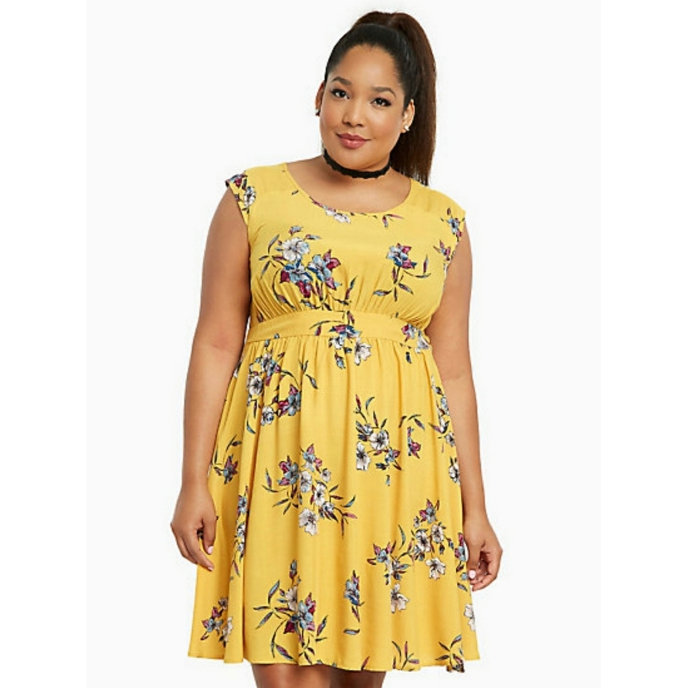 Torrid Yellow Floral Midi Dress
